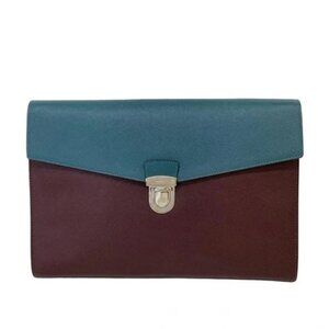 PRADA - Bordeaux Blue Green Saffiano Leather Clutch Bag